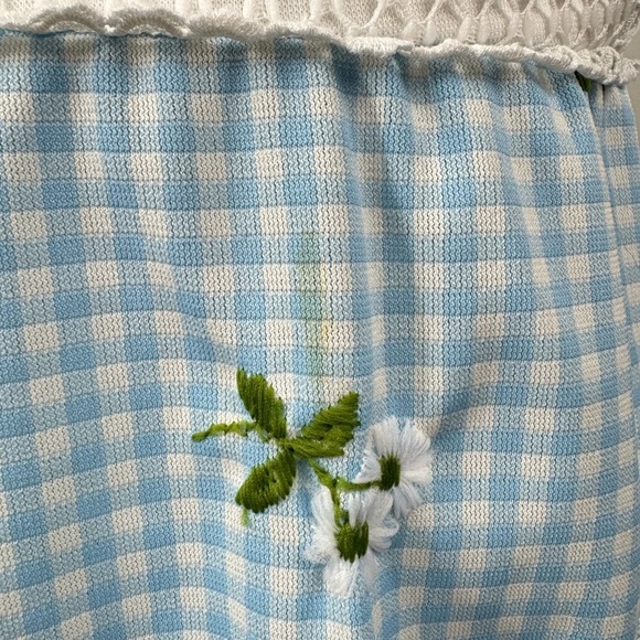 Vintage 70s Size Small Blue Gingham High Neck Sleeveless Maxi Dress Embroidered - Picture 4 of 9